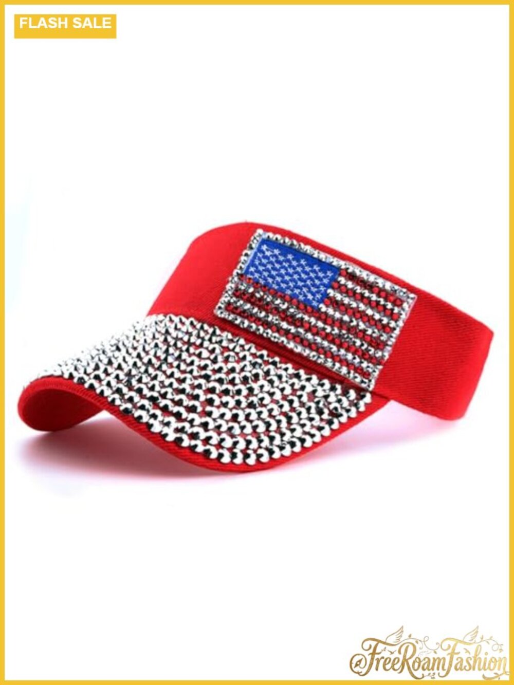 Rhinestone American Flag Sun Visor Bling Patriotic Hat Adjustable Women